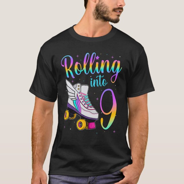 Rolling Into 9 years. Lets Roll I'm Turning 9 Roll T-Shirt (Front)
