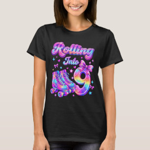 Rolling Into 9 Years Old Roller Skating Girl 9th T-Shirt