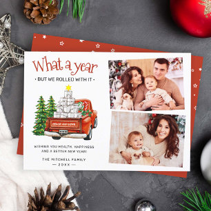 Rolling into Christmas Toilet Paper Tree 2 Photo Holiday Card