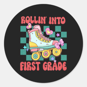 Rolling Into First Grade Roller Skate Ck To School Classic Round Sticker