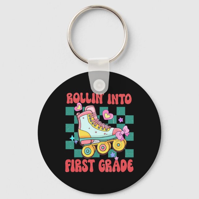 Rolling Into First Grade Roller Skate Ck To School Key Ring (Front)