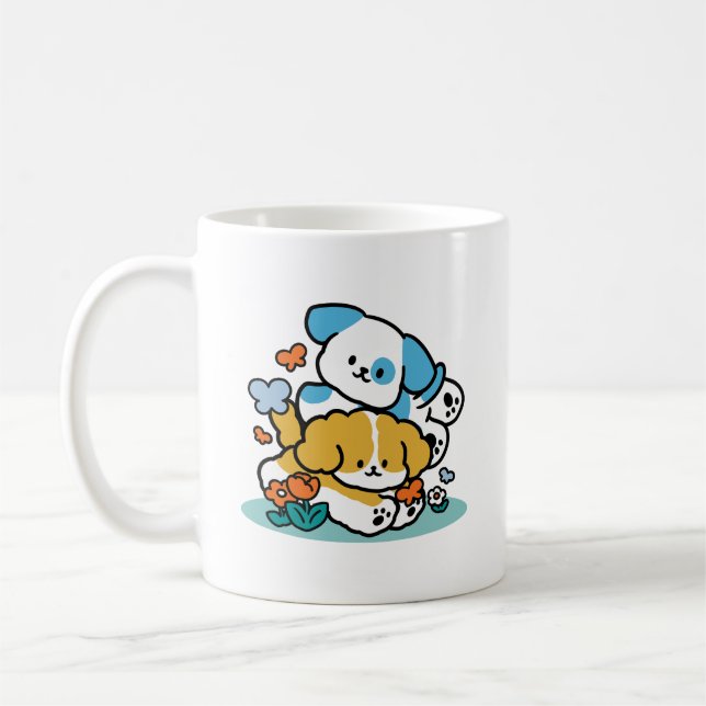 Rolling Into May Like Happy Pups – Cute Spring Dog Coffee Mug (Left)