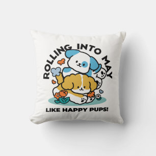 Rolling Into May Like Happy Pups – Cute Spring Dog Cushion