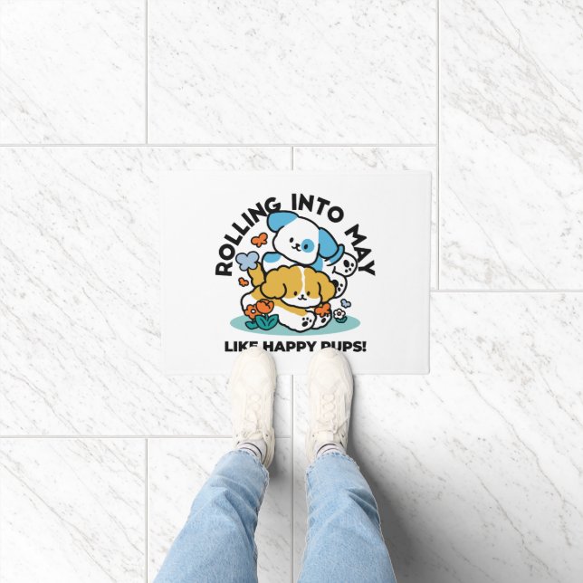 Rolling Into May Like Happy Pups – Cute Spring Dog Doormat (Indoor)