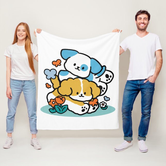 Rolling Into May Like Happy Pups – Cute Spring Dog Fleece Blanket (In Situ)