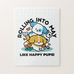 Rolling Into May Like Happy Pups – Cute Spring Dog Jigsaw Puzzle