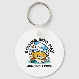 Rolling Into May Like Happy Pups – Cute Spring Dog Key Ring
