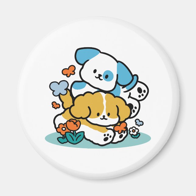 Rolling Into May Like Happy Pups – Cute Spring Dog Magnet (Front)