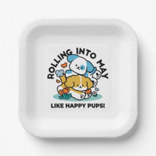 Rolling Into May Like Happy Pups – Cute Spring Dog Paper Plate