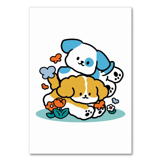 Rolling Into May Like Happy Pups – Cute Spring Dog Table Number (Front)