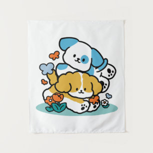 Rolling Into May Like Happy Pups – Cute Spring Dog Tapestry