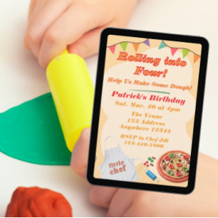 Rolling into, Pizza Playdoh Birthday Invitation
