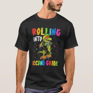 Rolling Into Second Grade T Rex Dinosaur Boys Back T-Shirt