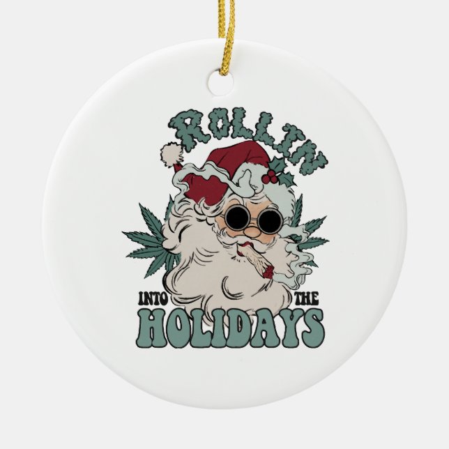 Rolling into the Holidays Ceramic Ornament (Front)
