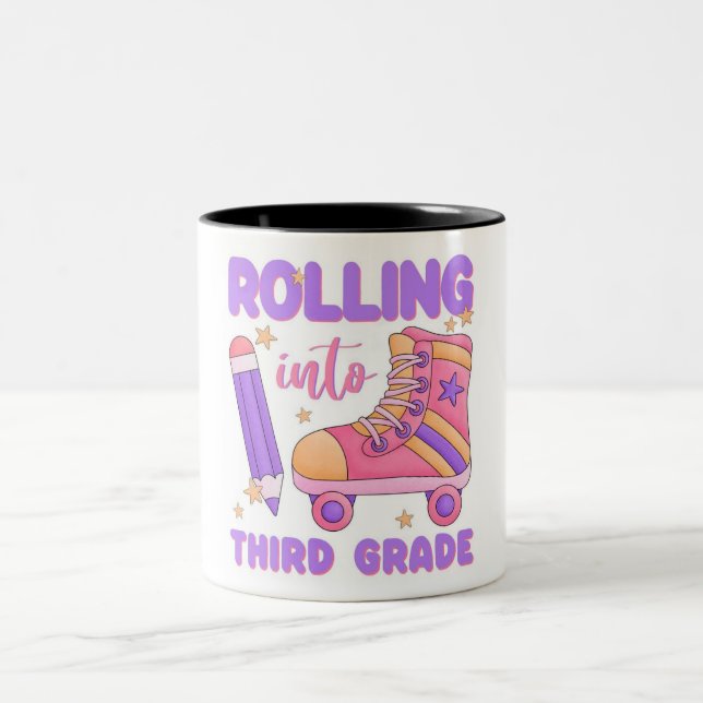 rolling into third grade third grade gifts Two-Tone coffee mug (Center)