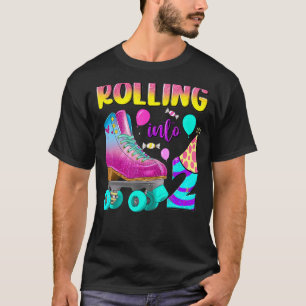 Rolling Into Two Birthday Girl Cute Roller Skates T-Shirt