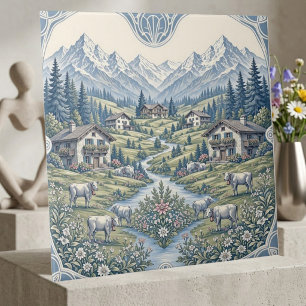 Rolling Meadows Grazing Cow Rustic Cabin Mountains Ceramic Tile