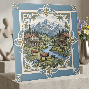 Rolling Meadows Grazing Cow Rustic Chalet Mountain Ceramic Tile