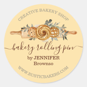 Rolling Pin Bakery Cookies Breads elegant yellow Classic Round Sticker