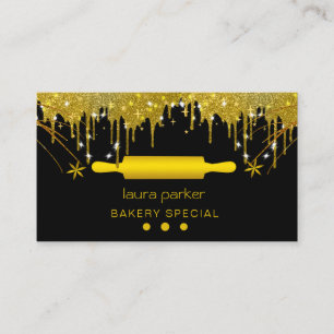 Rolling Pin Bakery Pastry Catering Dripping Gold Business Card