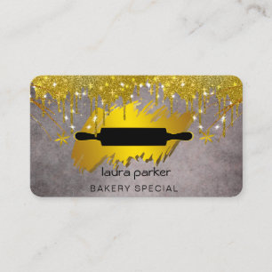 Rolling Pin Bakery Pastry Catering Dripping Gold Business Card