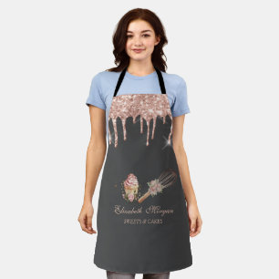 Rolling Pin Cupcake Rose Gold Drips Bakery Apron