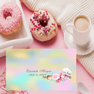 Rolling Pin Flowers Bakery Colourful Holographic Business Card
