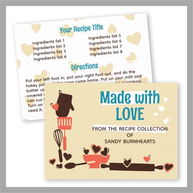 Rolling pin hearts baking cookbook recipe card (Creator Uploaded)