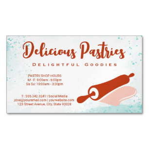Rolling Pin Logo Pastry Magnetic Business Card