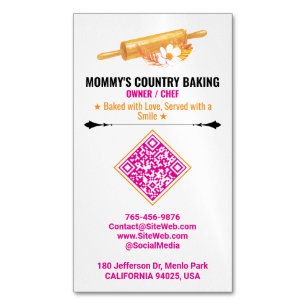 Rolling Pin Logo & Slogan Premade QR Code Bakery Magnetic Business Card