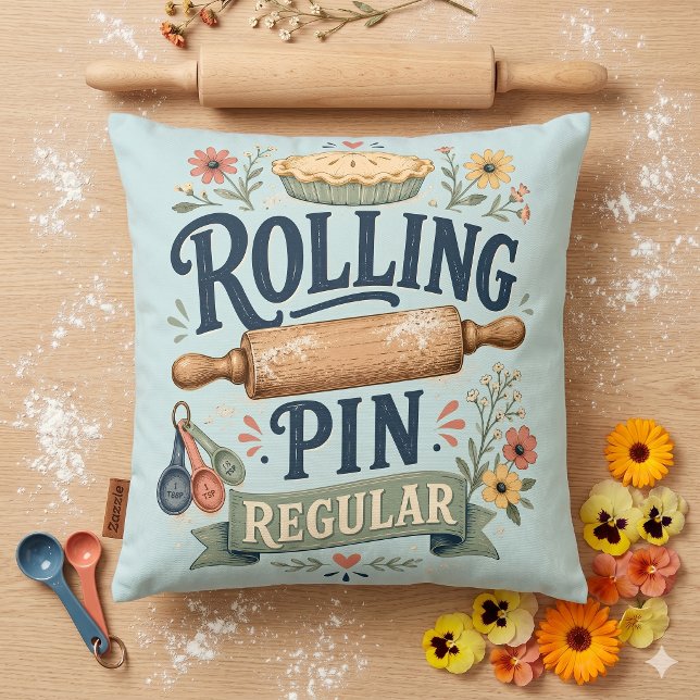 Rolling Pin Regular Cottage Baker Cushion (Rolling Pin Regular Cottage Baker Throw Pillow)