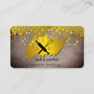 Rolling Pin Whisk Bakery Pastry Catering Gold Chef Business Card