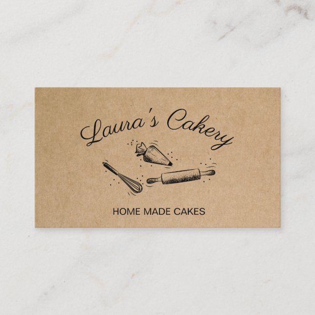 rolling pin & whisk cupcake Bakery Craft Paper Bus Business Card (Front)