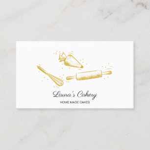 rolling pin & whisk cupcake Bakery Dripping Gold B Business Card