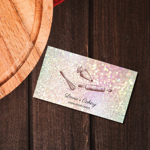 rolling pin & whisk cupcake Bakery holograph Business Card