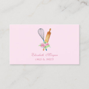 Rolling Pin,Whisk,Flowers Bakery  Business Card