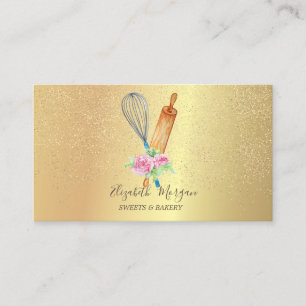 Rolling Pin Whisk Rose Gold Confetti Bakery Business Card