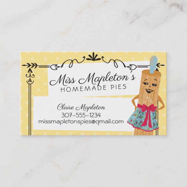 Rolling pin woman retro bakery business card (Front)