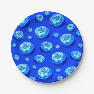 Rolling Rhythm: Blue Lawn Bowls Pattern in Oils  Paper Plate