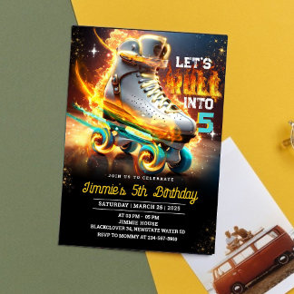 Rolling Skate Fire Birthday Party Invitation