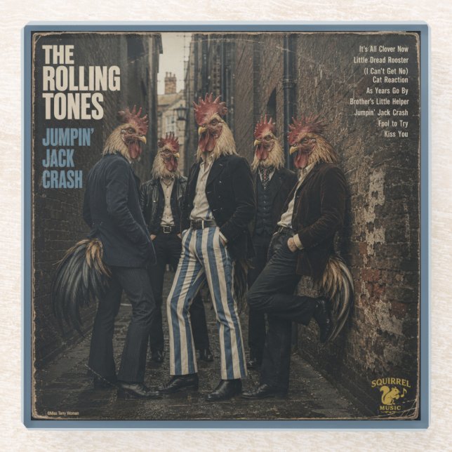 Rolling Tones: a Parody Glass Coaster (Front)