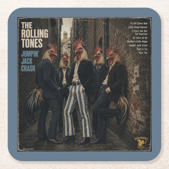 Rolling Tones: a Parody Square Paper Coaster (Front)