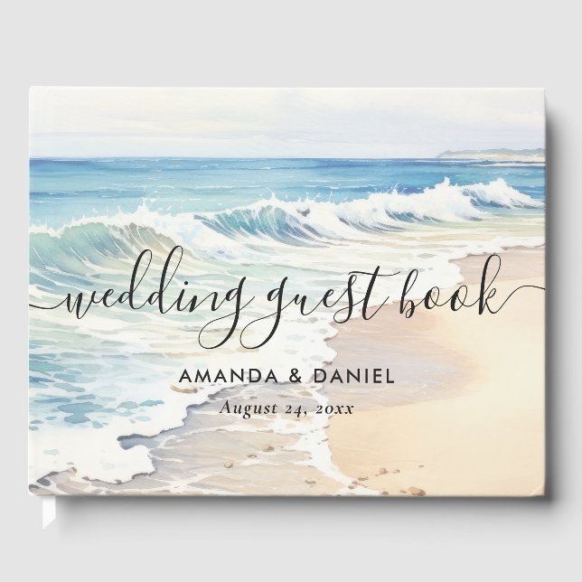 Rolling Waves Destination Beach Wedding Guest Book (Front)