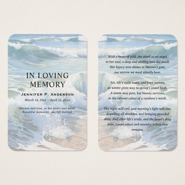 Rolling Waves Memorial Prayer Cards (Front & Back)