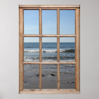 Rolling Waves on Beach View from a Window Poster