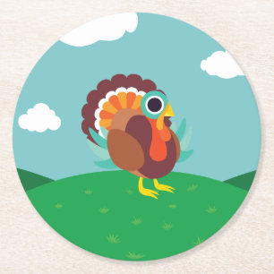 Rollo the Turkey Round Paper Coaster