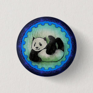 Rolly Polly Friendly Panda Pal in Blue 3 Cm Round Badge