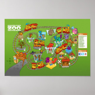 Roly-Poly Monster "Zoo Map" Poster (12"x8")