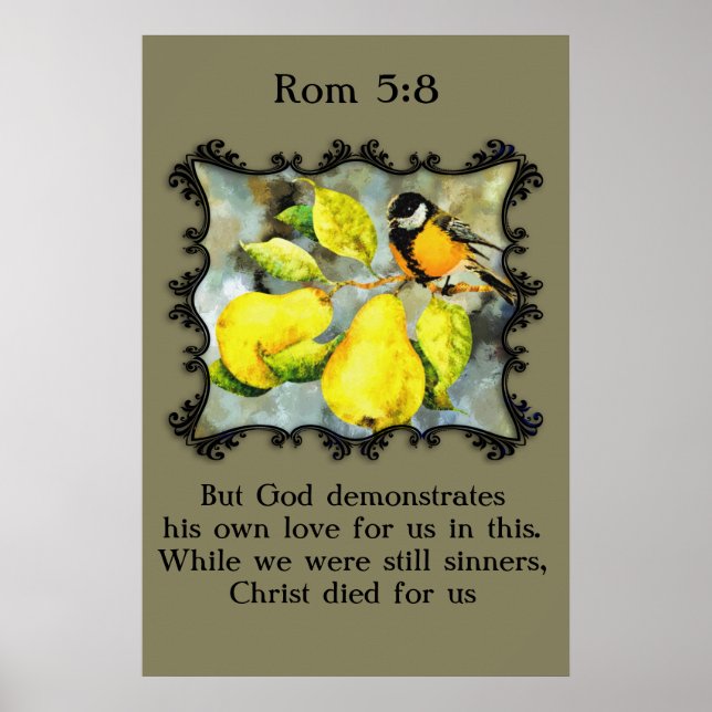 Rom 5:8 Black and yellow canary mockingbirds bird Poster (Front)