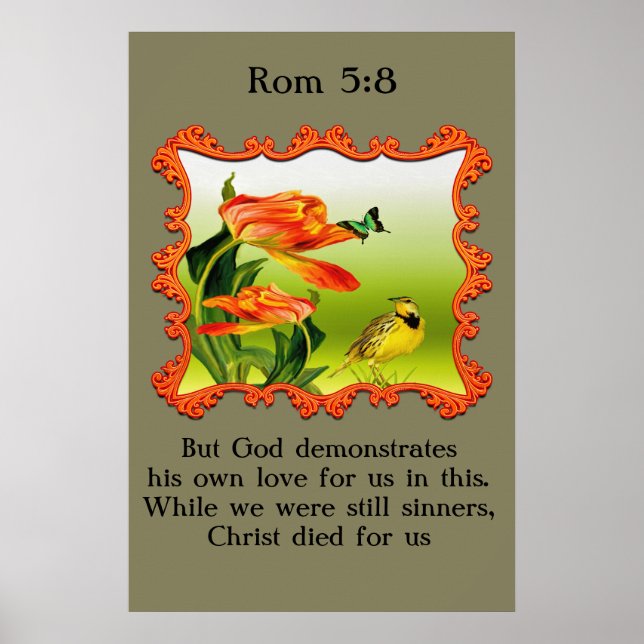 Rom 5:8 Yellow and black canary mockingbird Poster (Front)